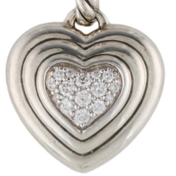 DAVID YURMAN DIAMOND 0.17 CTW STERLING SILVER 925 SCULPTED CABLE HEART PENDANT - Picture 1 of 9